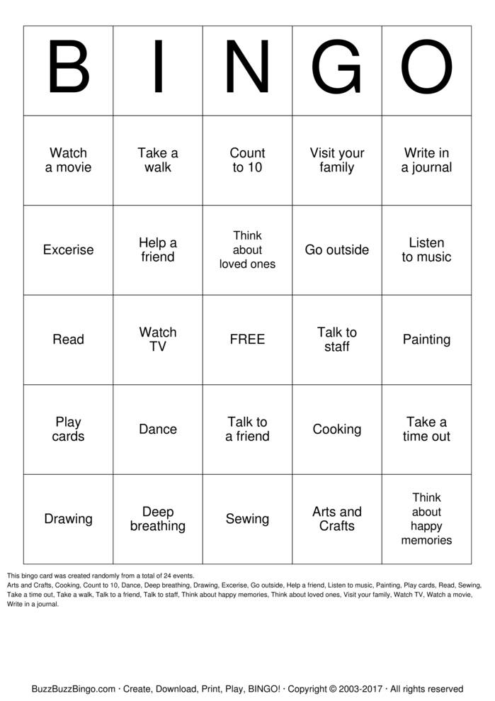 Coping Skills Bingo Cards To Download Print And Customize 