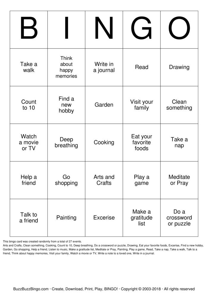 Coping Skills Bingo Cards To Download Print And Customize 