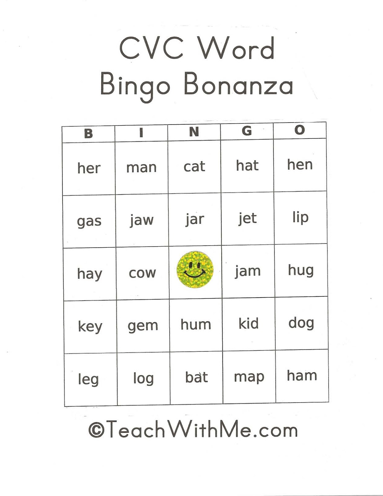 CVC Bingo Cards Classroom Freebies