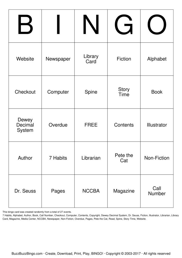 DEWEY Decimal System Bingo Cards To Download Print And 