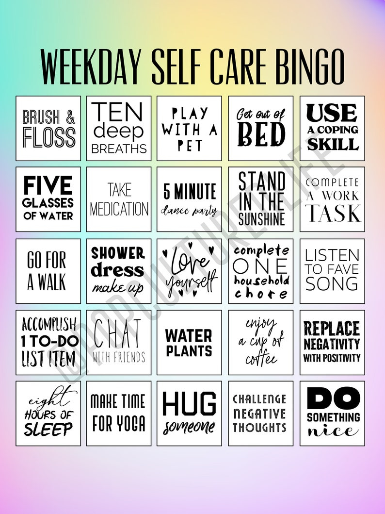 Digital Prints Self Care Bingo Premade Bingo Cards Etsy