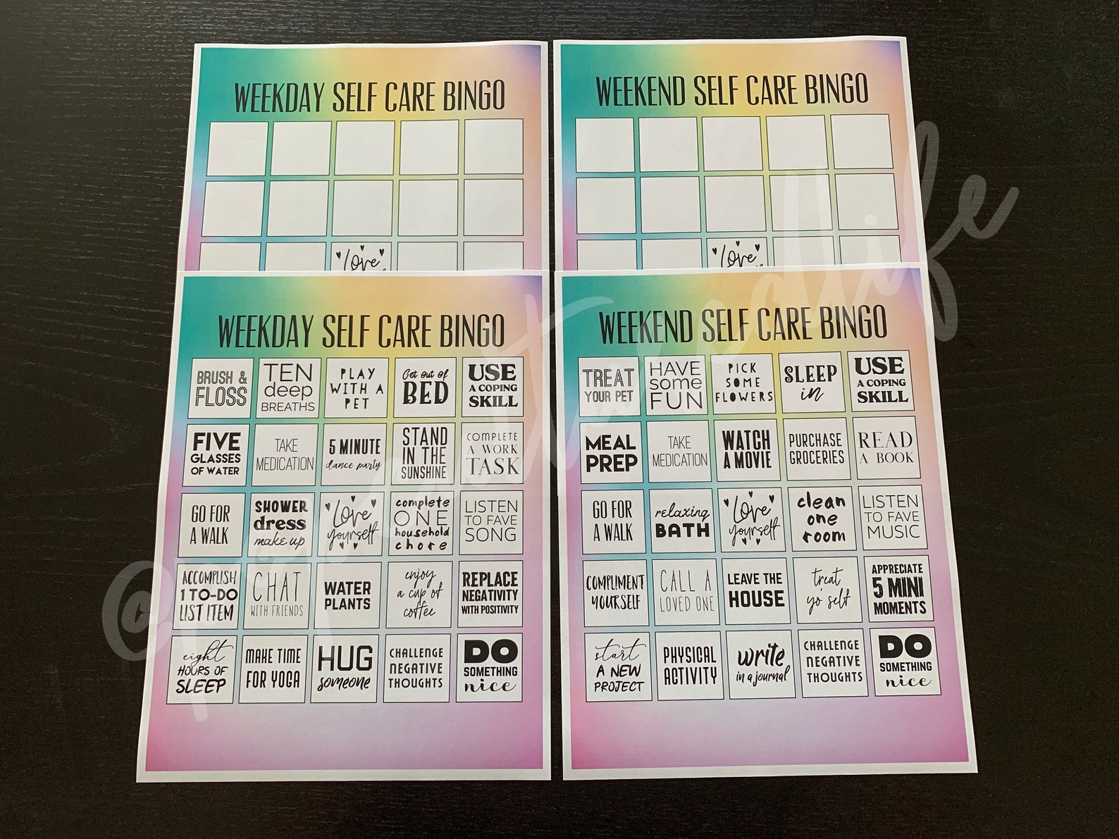 Digital Prints Self Care Bingo Premade Bingo Cards Etsy