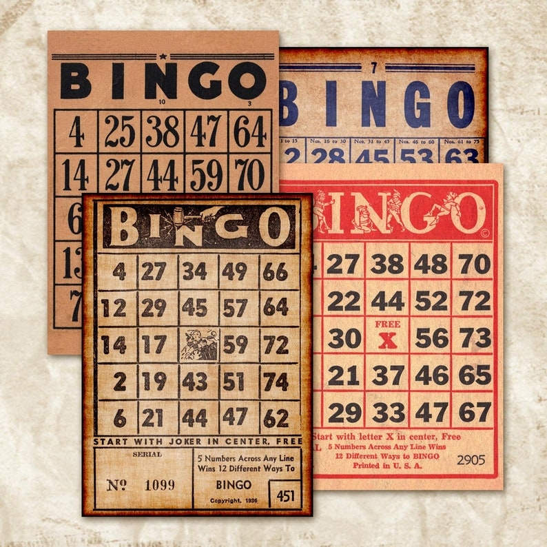 Digital Vintage Bingo Cards Vintage Bingo Printable And Etsy