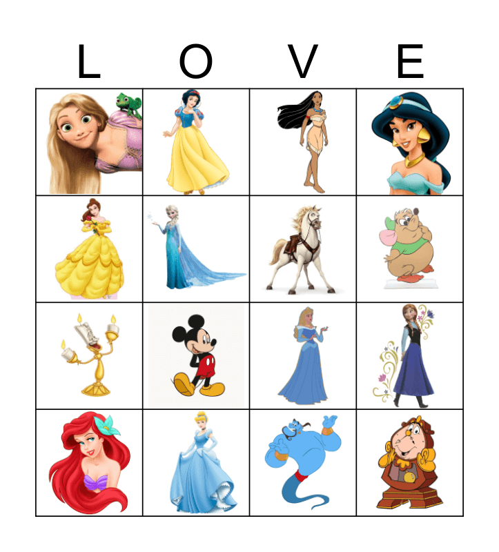 Disney Princess Bingo Card Disney Princess Bingo Card