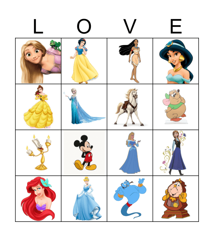 Disney Princess Bingo Card