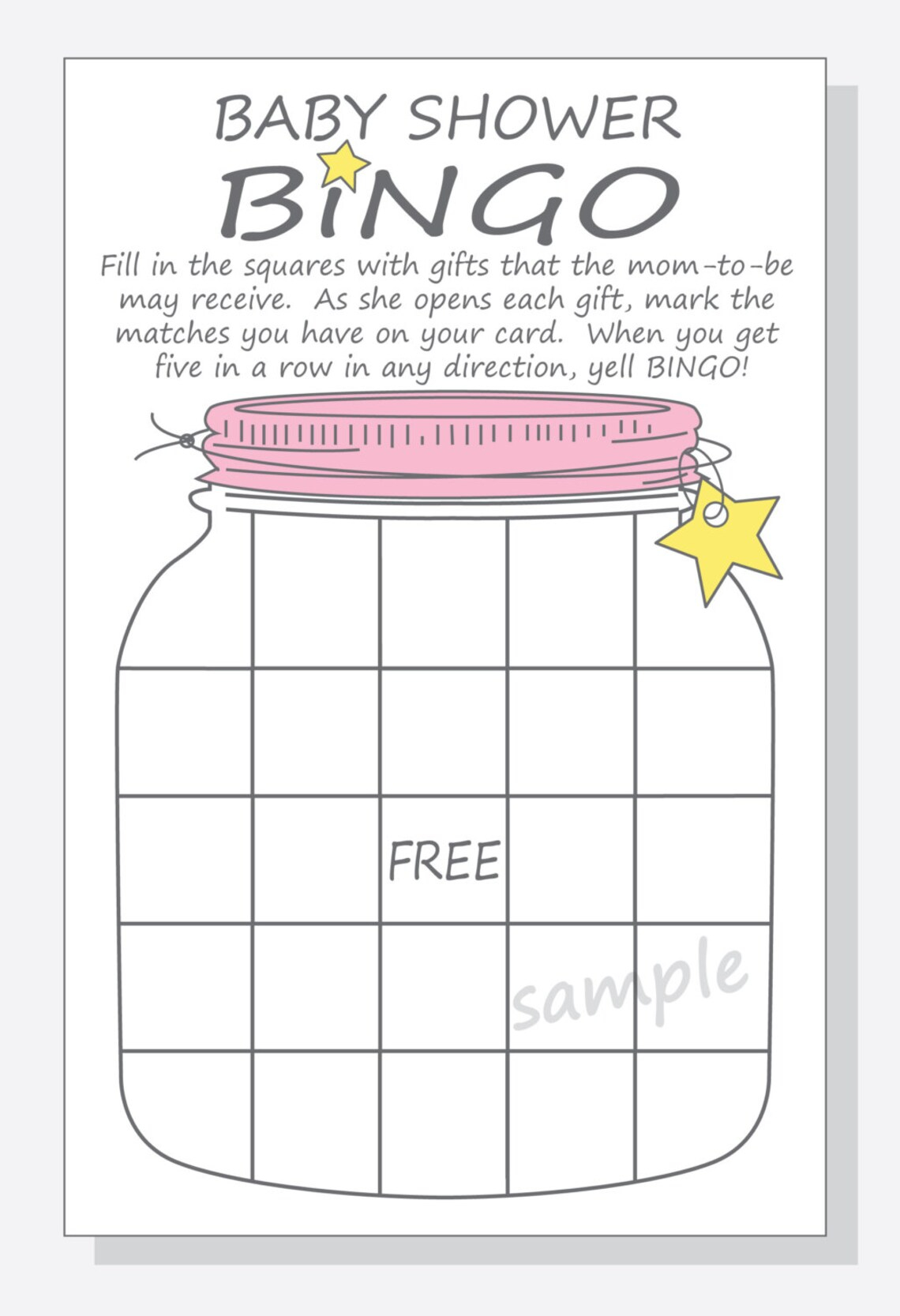 DIY Mason Jar Baby Shower Bingo Printable Cards With Pink 