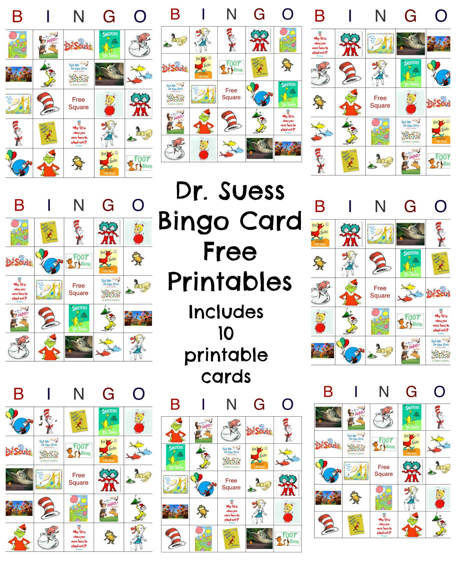 Dr Seuss Bingo Game Free Printable Birthday Board 