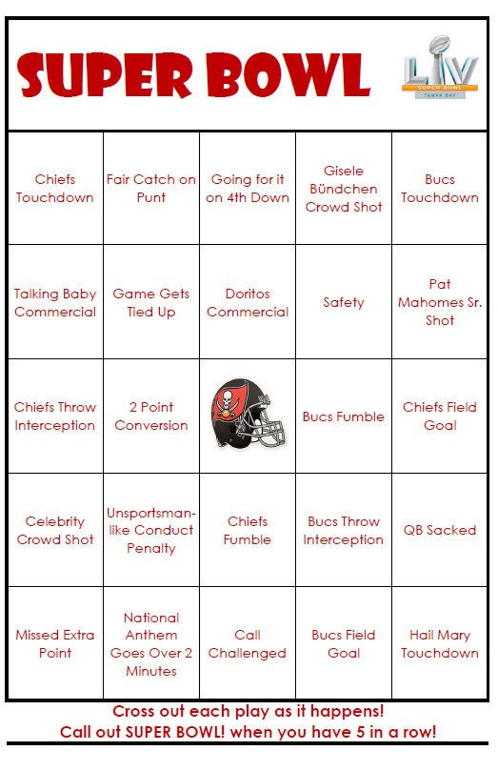 EASY PRINT Super Bowl 2021 Bingo Cards Digital File 40 Etsy