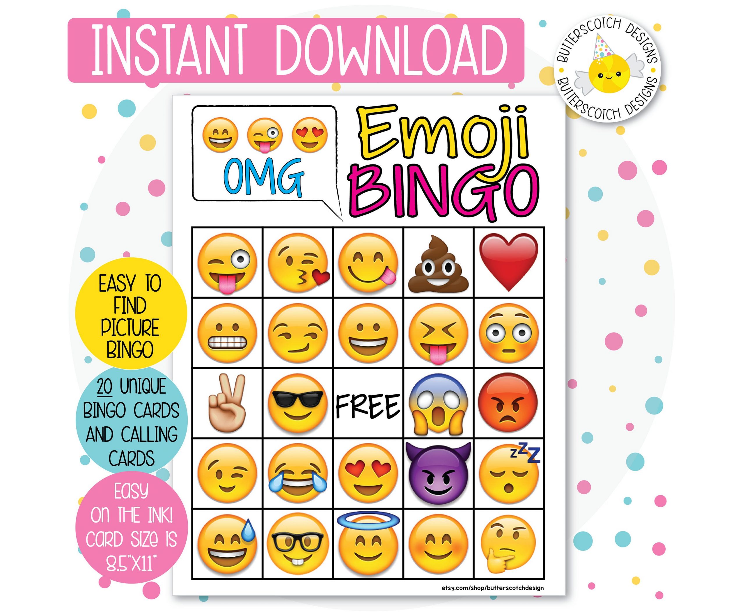 Emoji Printable Bingo Cards 20 Different Cards Instant