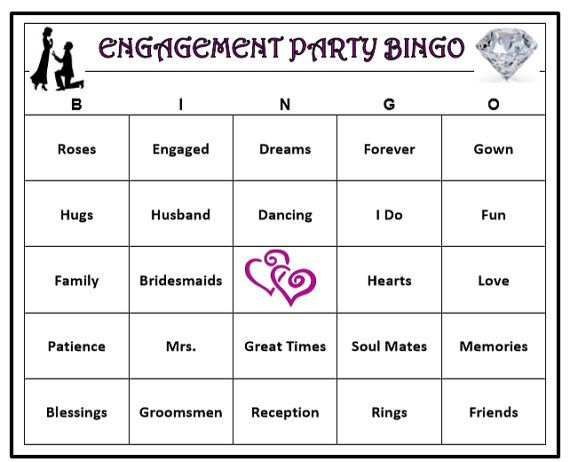 Engagement Party Bingo Game 60 Cards Wedding Themed Bingo 
