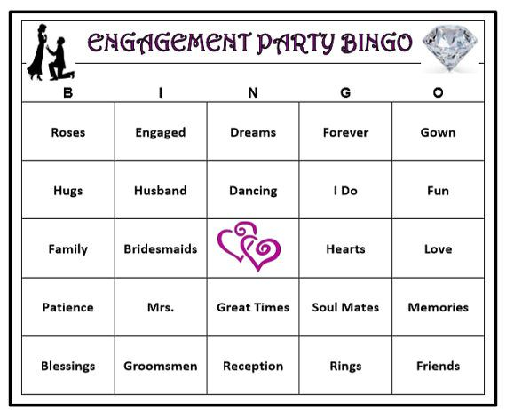 Engagement Party Bingo Game 60 Cards Wedding Themed Bingo