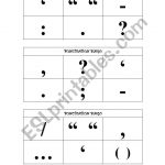 English Worksheets Punctuation Bingo Cards