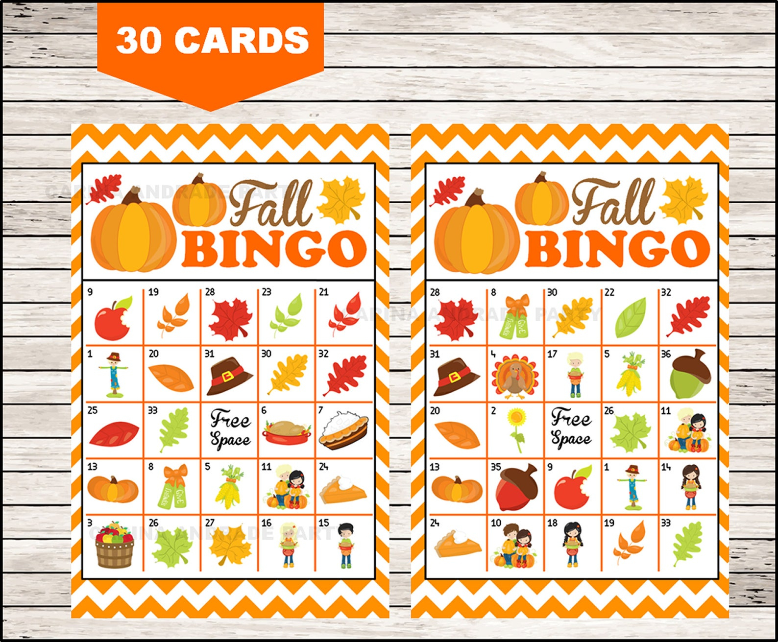 Fall Autumn Bingo Game Printable 30 Different Cards Etsy