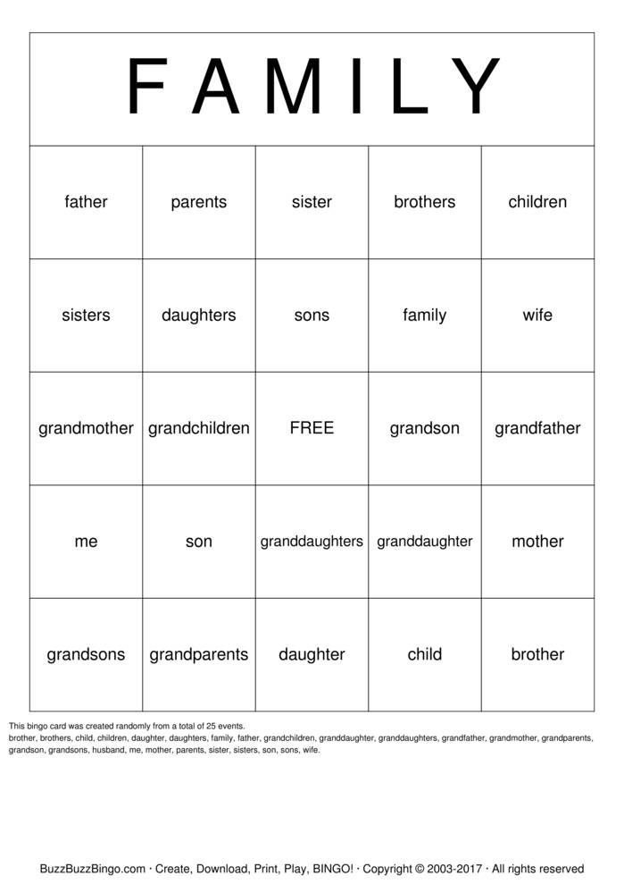 Family Bingo Cards To Download Print And Customize 