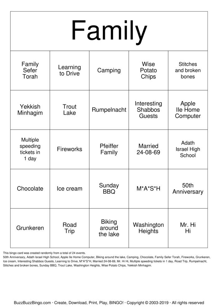 Family Bingo Cards To Download Print And Customize