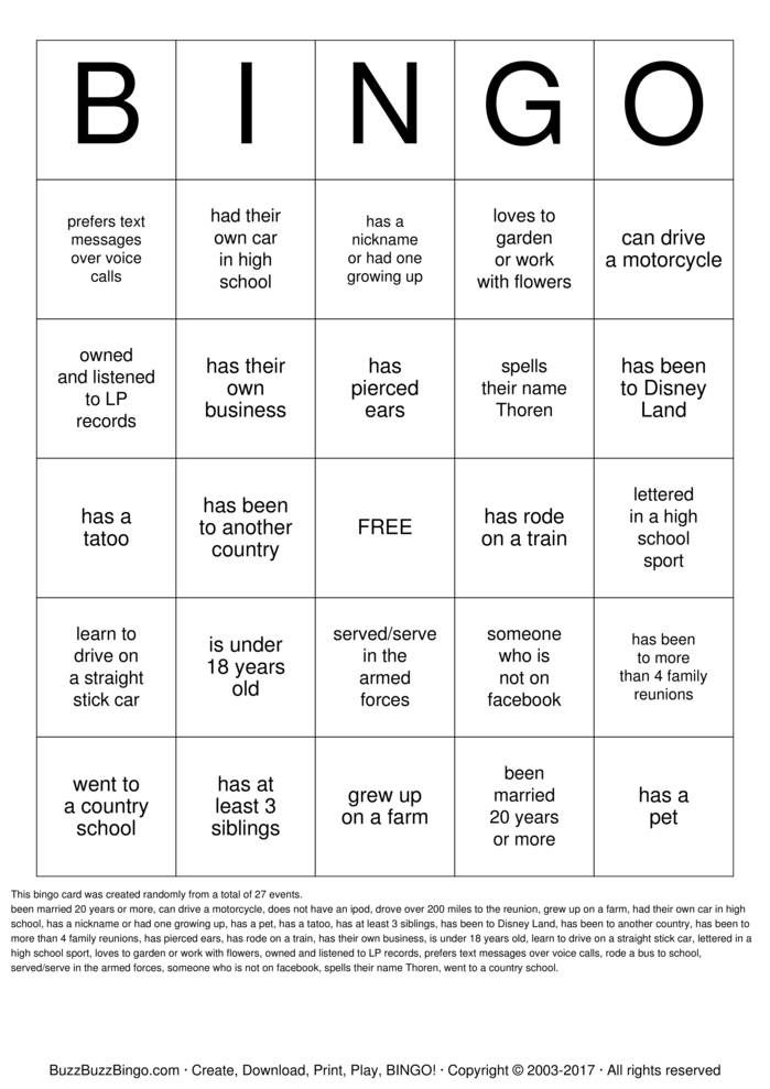 Family Reunion Bingo Bingo Cards To Download Print And 