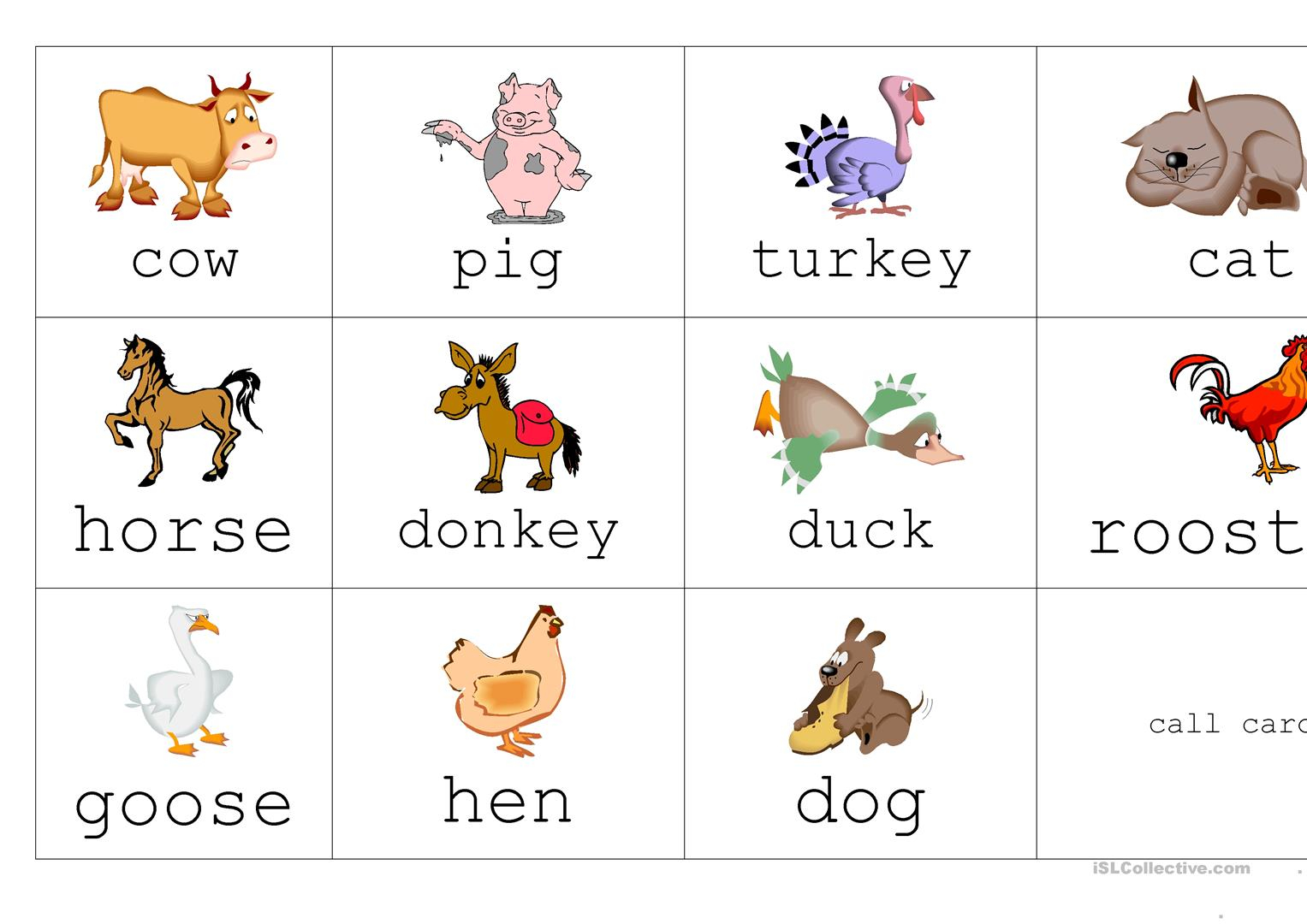 Farm Animal Bingo Worksheet Free ESL Printable 