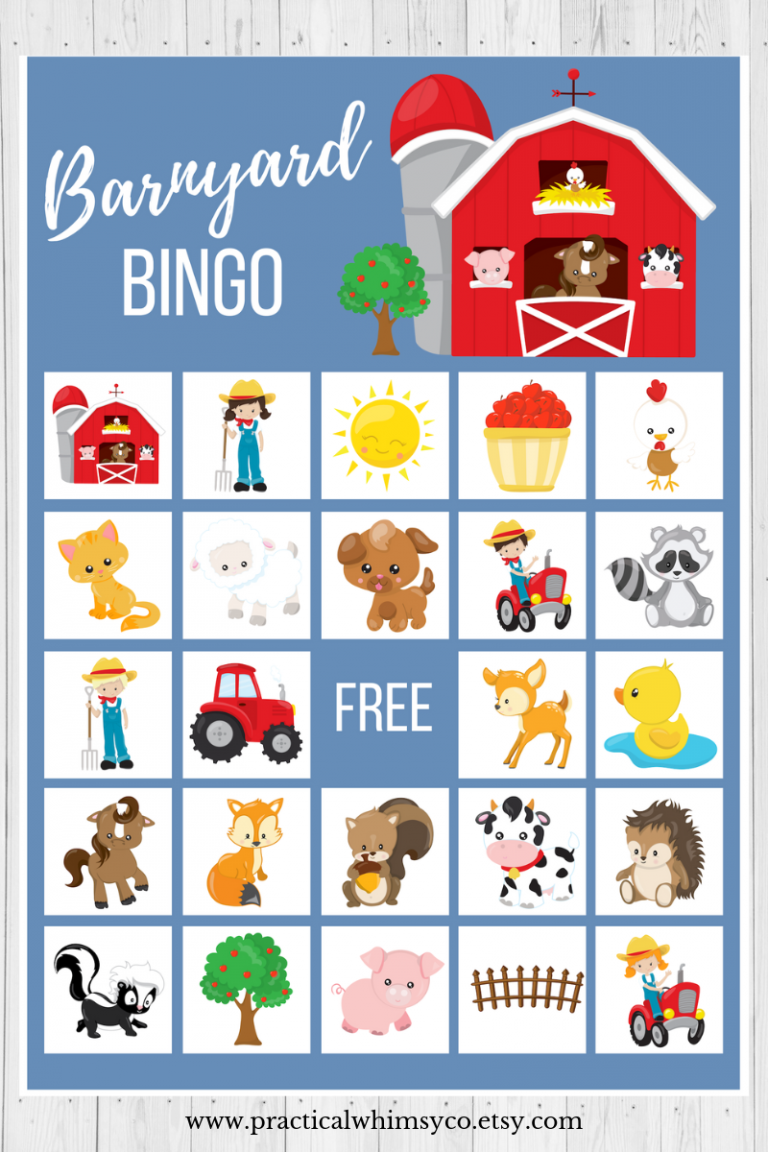 Farm Animal Birthday Party Game Barnyard BINGO Cards For