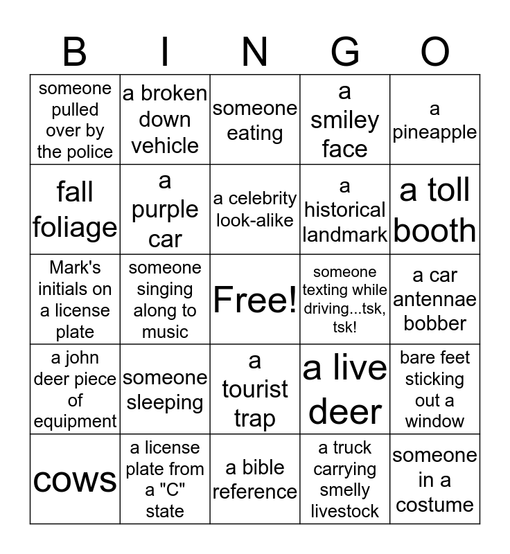 Florida Road Trip Bingo Bingo Card