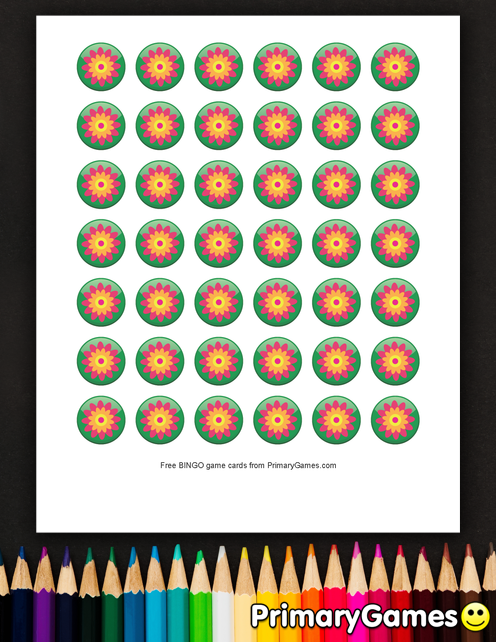 Flower BINGO Markers FREE Printable Game From PrimaryGames