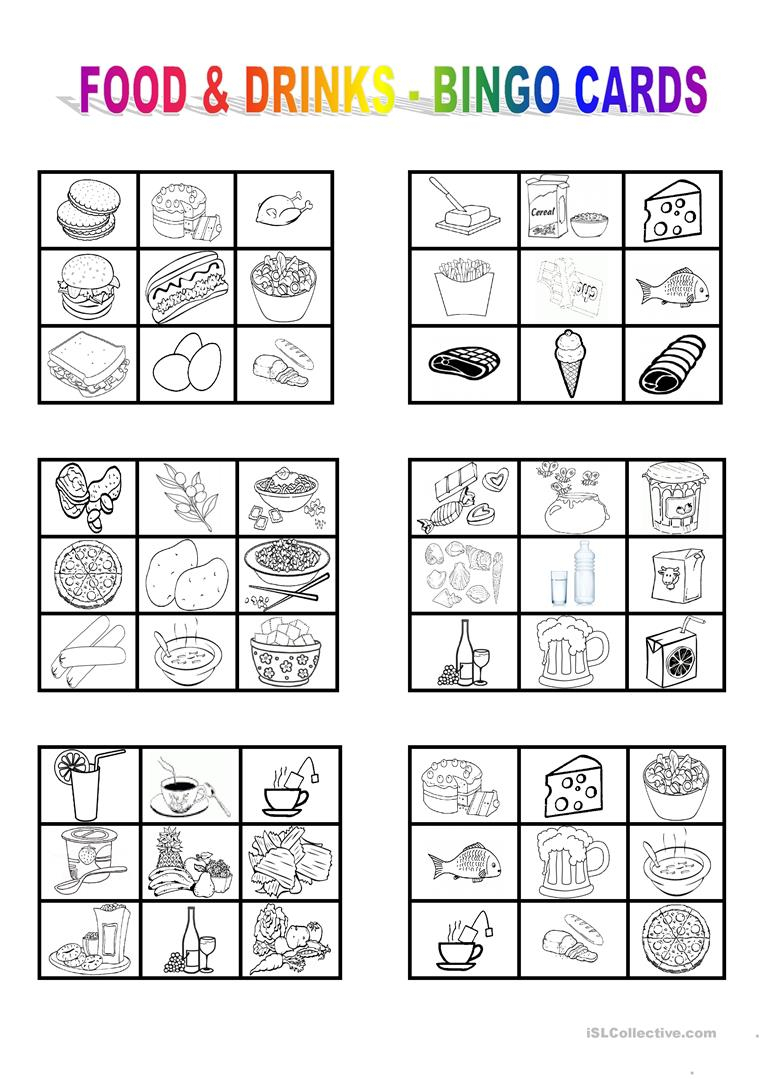 FOOD And DRINKS Bingo Cards English ESL Worksheets For 