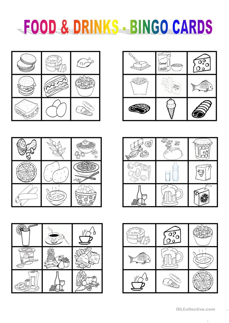 FOOD And DRINKS Bingo Cards English ESL Worksheets For