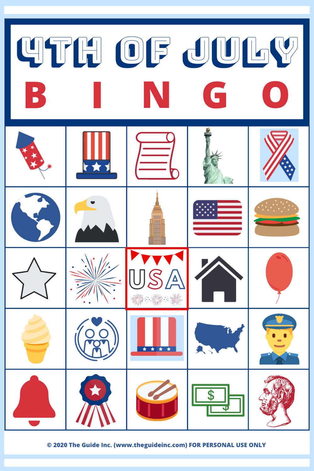 FREE 4th Of July BINGO Game Printable Fourth Of July 