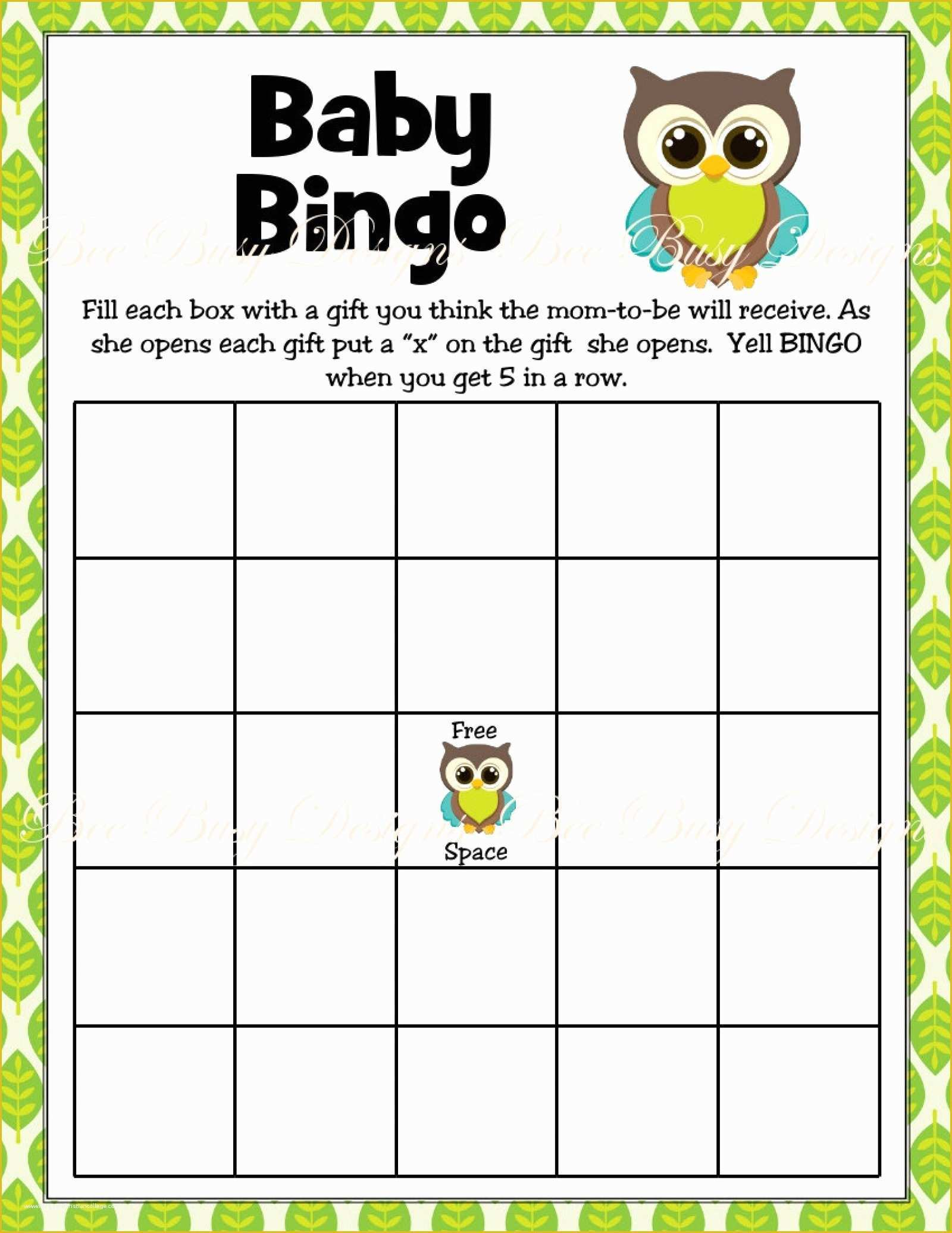 Free Baby Shower Bingo Blank Template Of Printable Boy Owl 