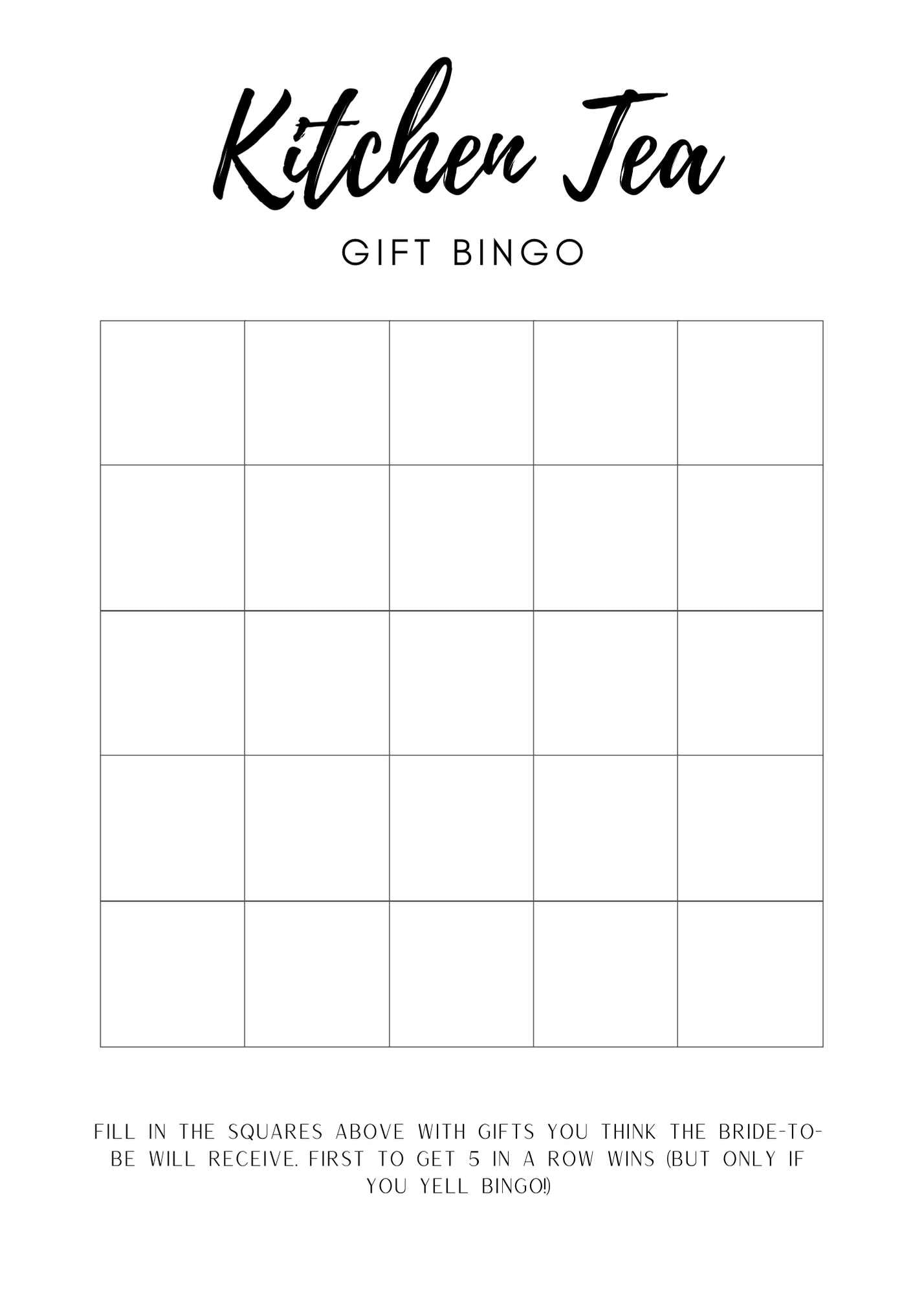 FREE Kitchen Tea Bingo Game Printable