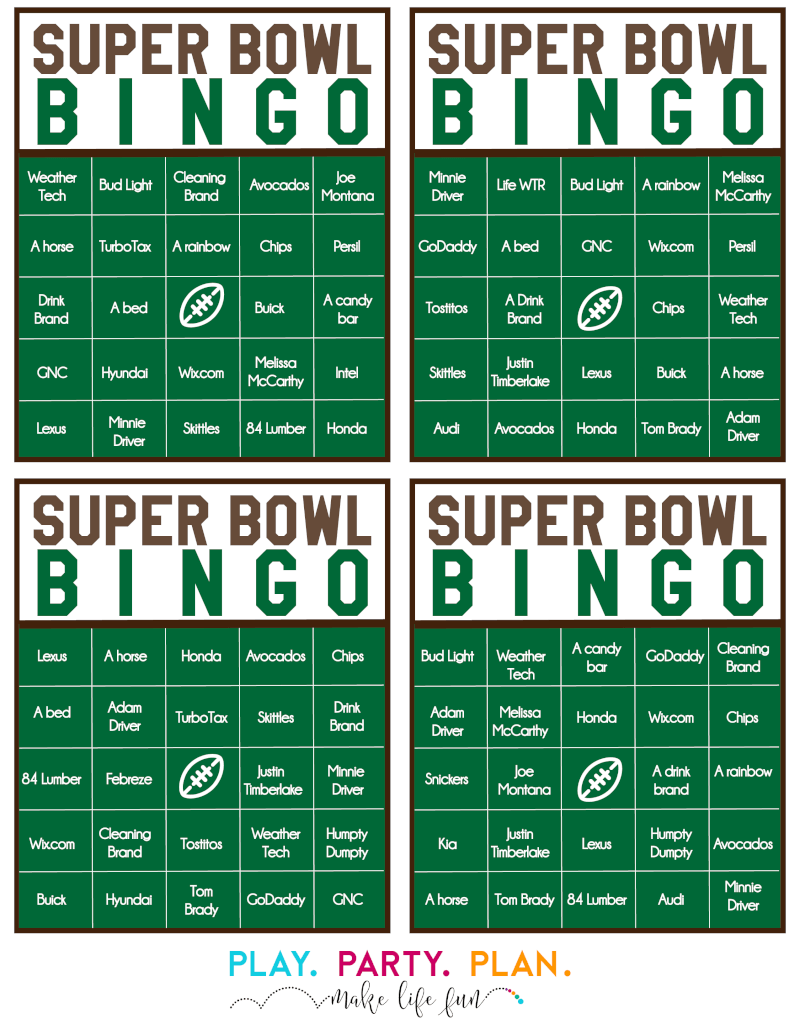 Free Printable 2020 Super Bowl Commercial Bingo Play 