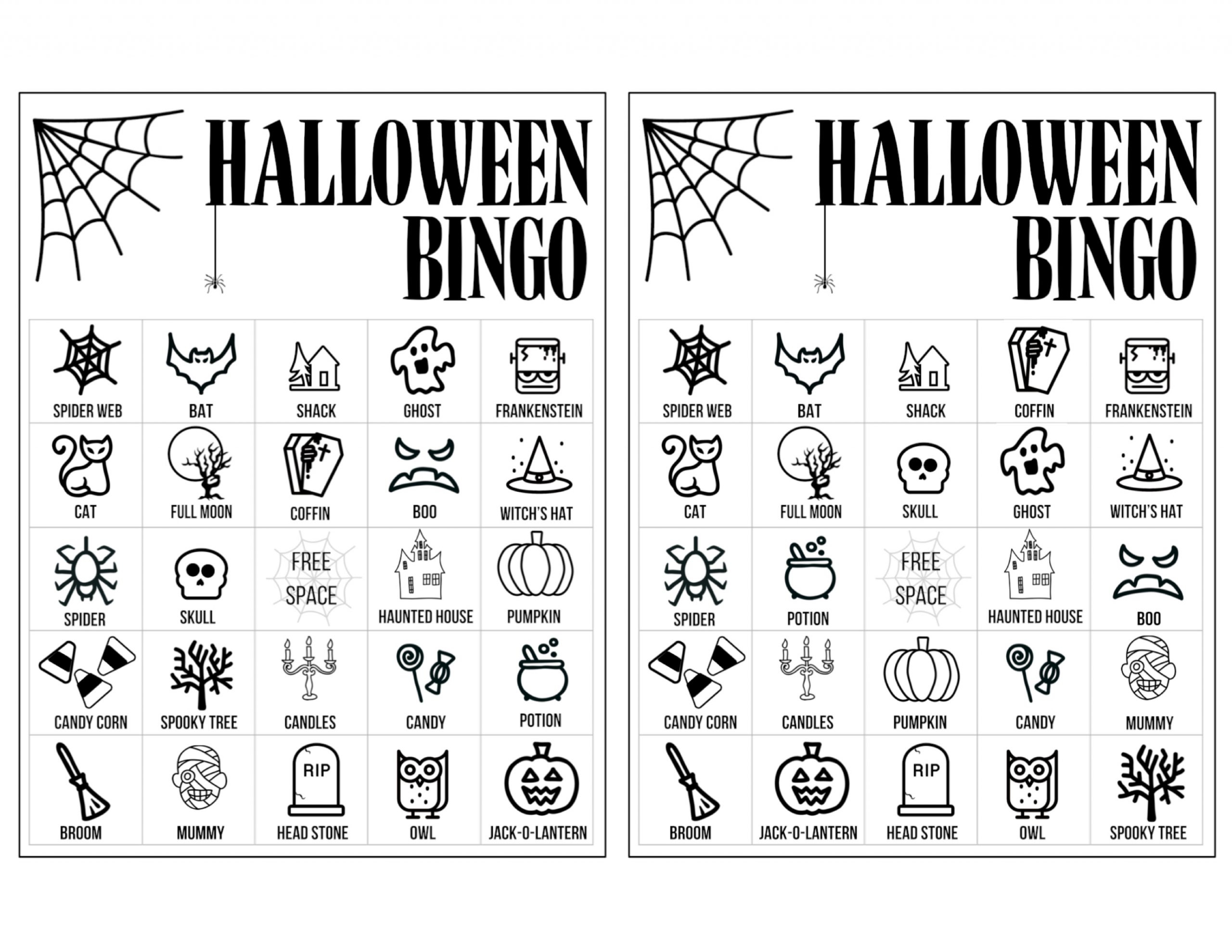 Free Printable Black And White Halloween Bingo Cards 