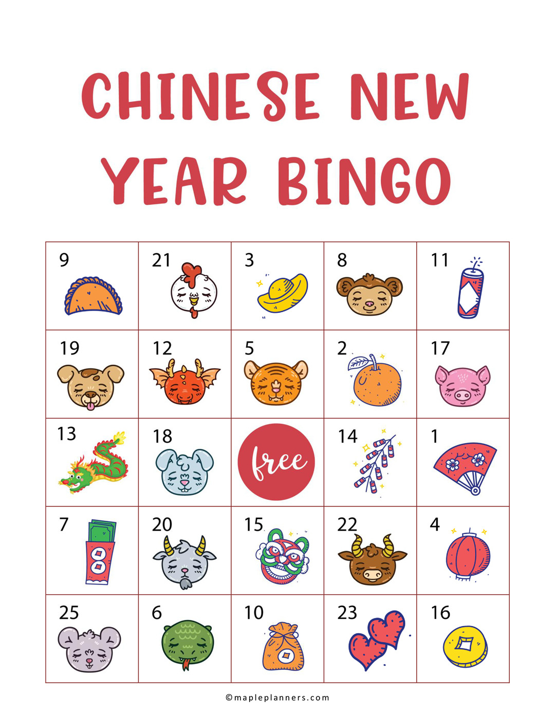 Free Printable Chinese New Years Eve Bingo Fun 