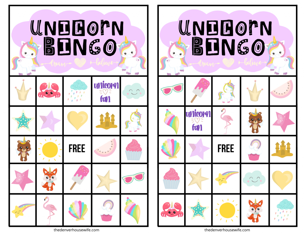 FREE PRINTABLE UNICORN BINGO The Denver Housewife