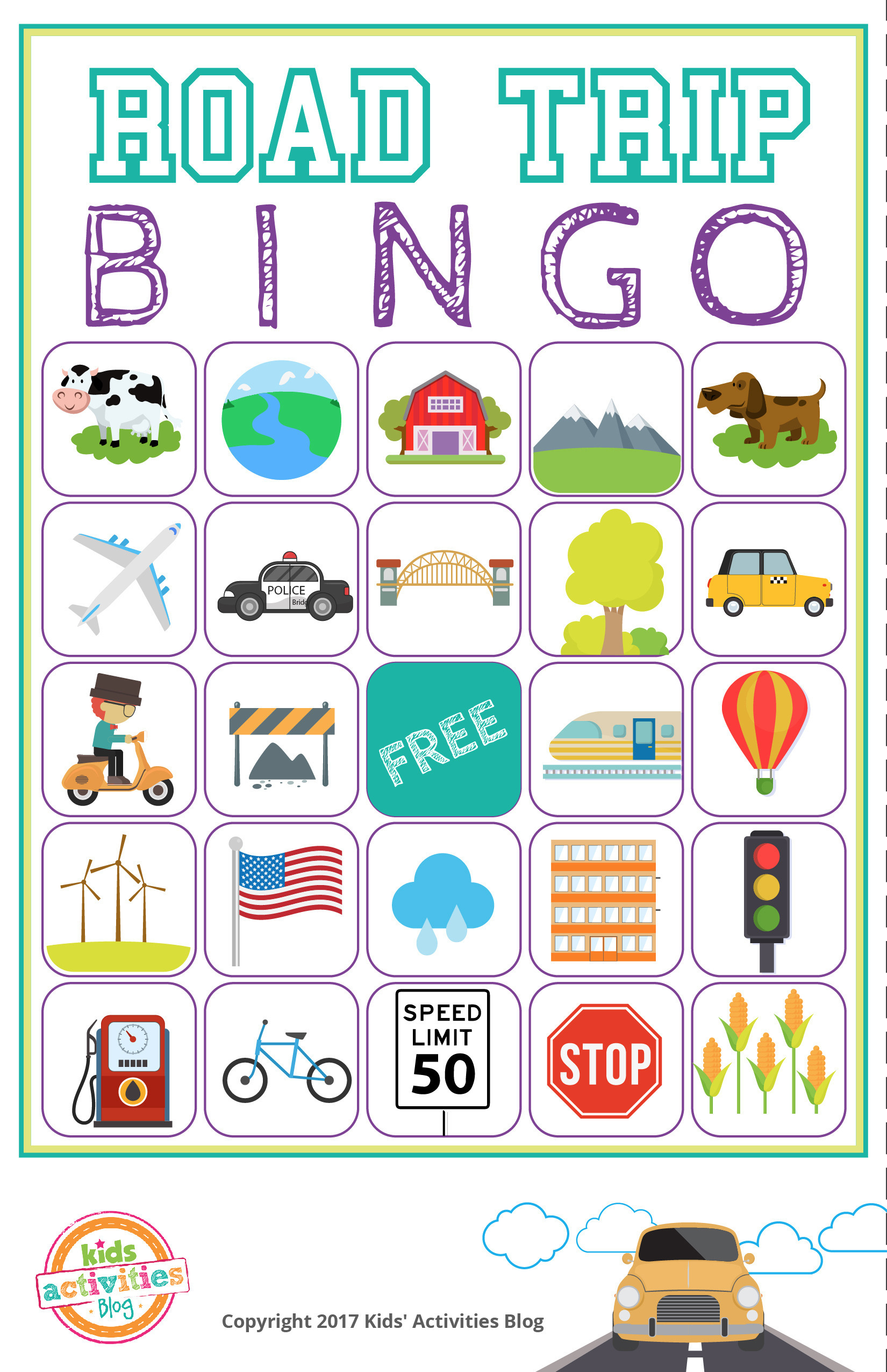 Free Road Trip Bingo Game For Kids Homemaking Expert 