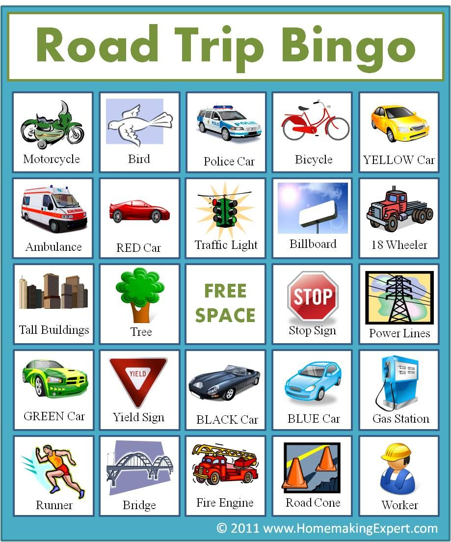 Free Road Trip Bingo Game For Kids Homemaking Expert 