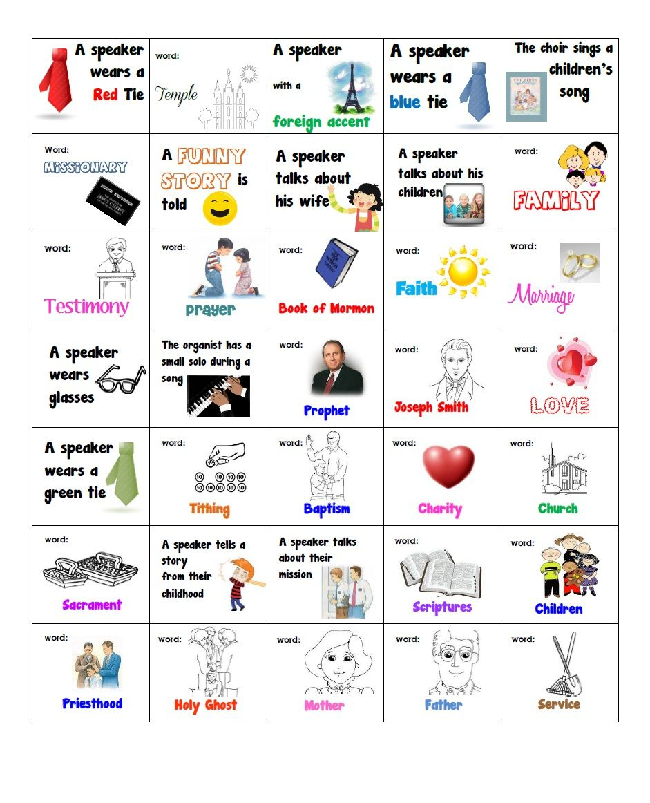 General Conference Bingo For The Kids General Conference 