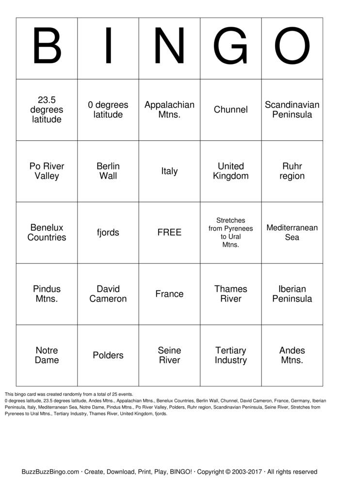 Geography Bingo Cards To Download Print And Customize