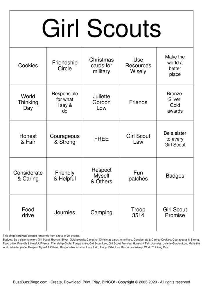 Girl Scout Bingo Bingo Cards To Download Print And Customize