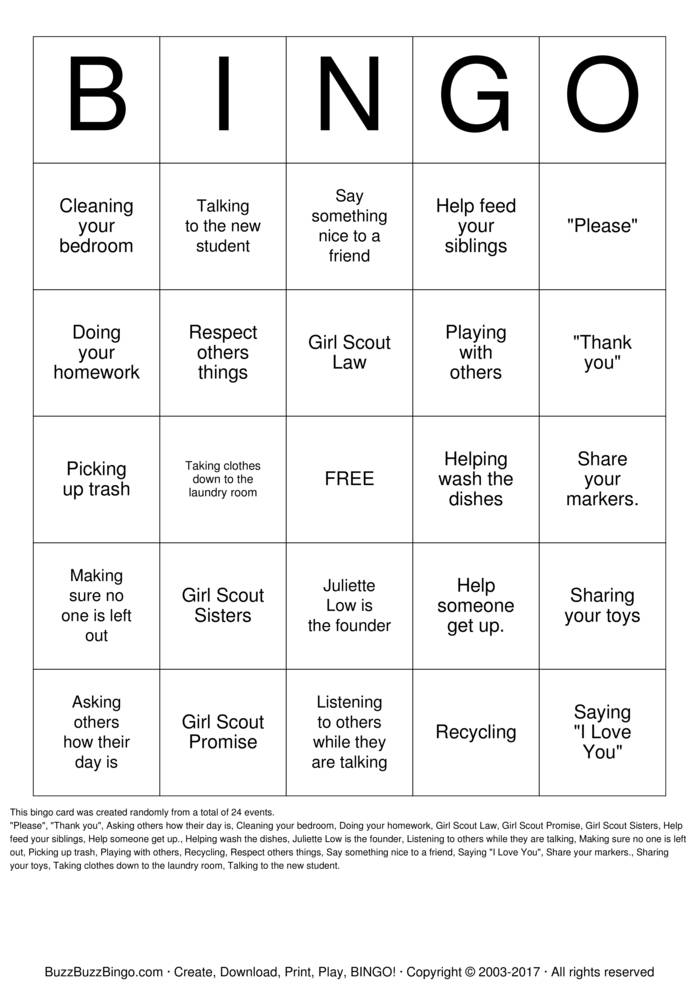 Girl Scout Bingo Cards To Download Print And Customize 