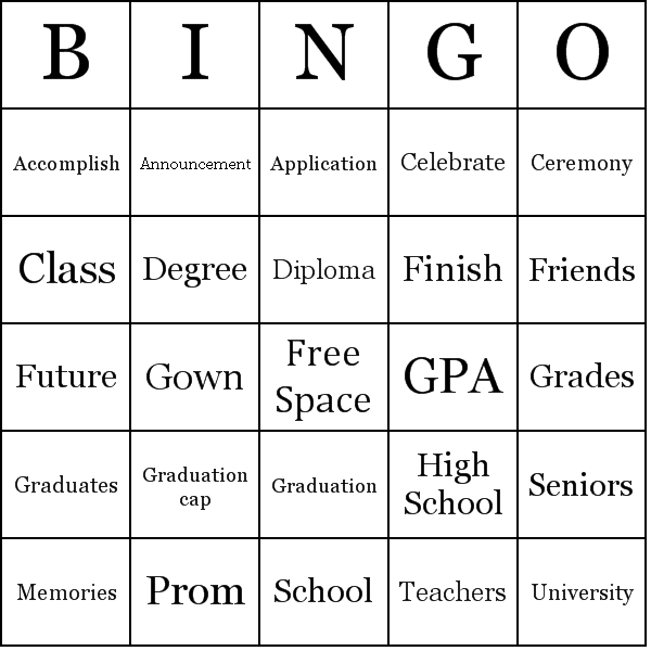 Graduation Bingo Cards