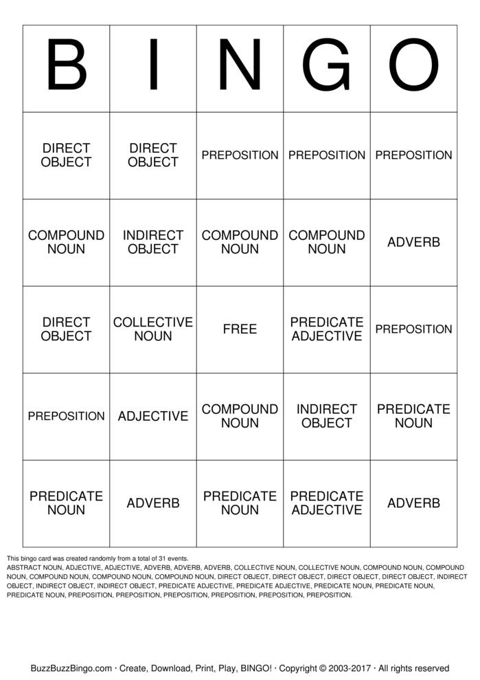 GRAMMAR Bingo Cards To Download Print And Customize 