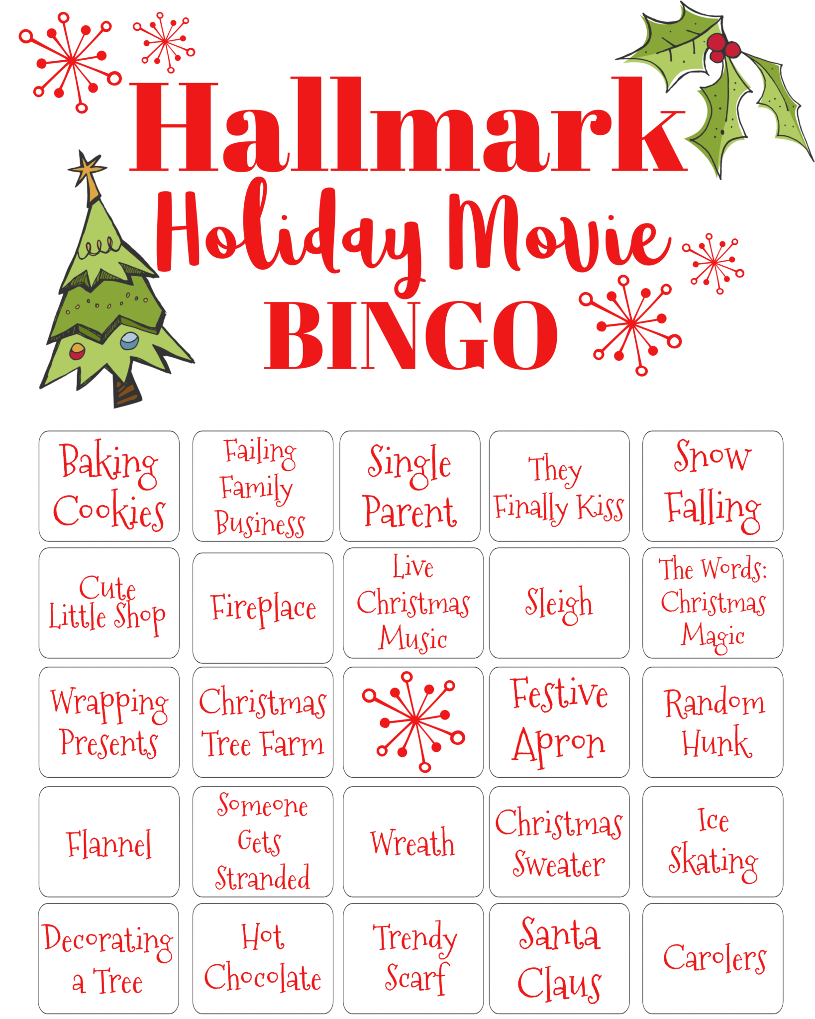 Hallmark Holiday Movie Bingo Printable Card For Extra Fun 