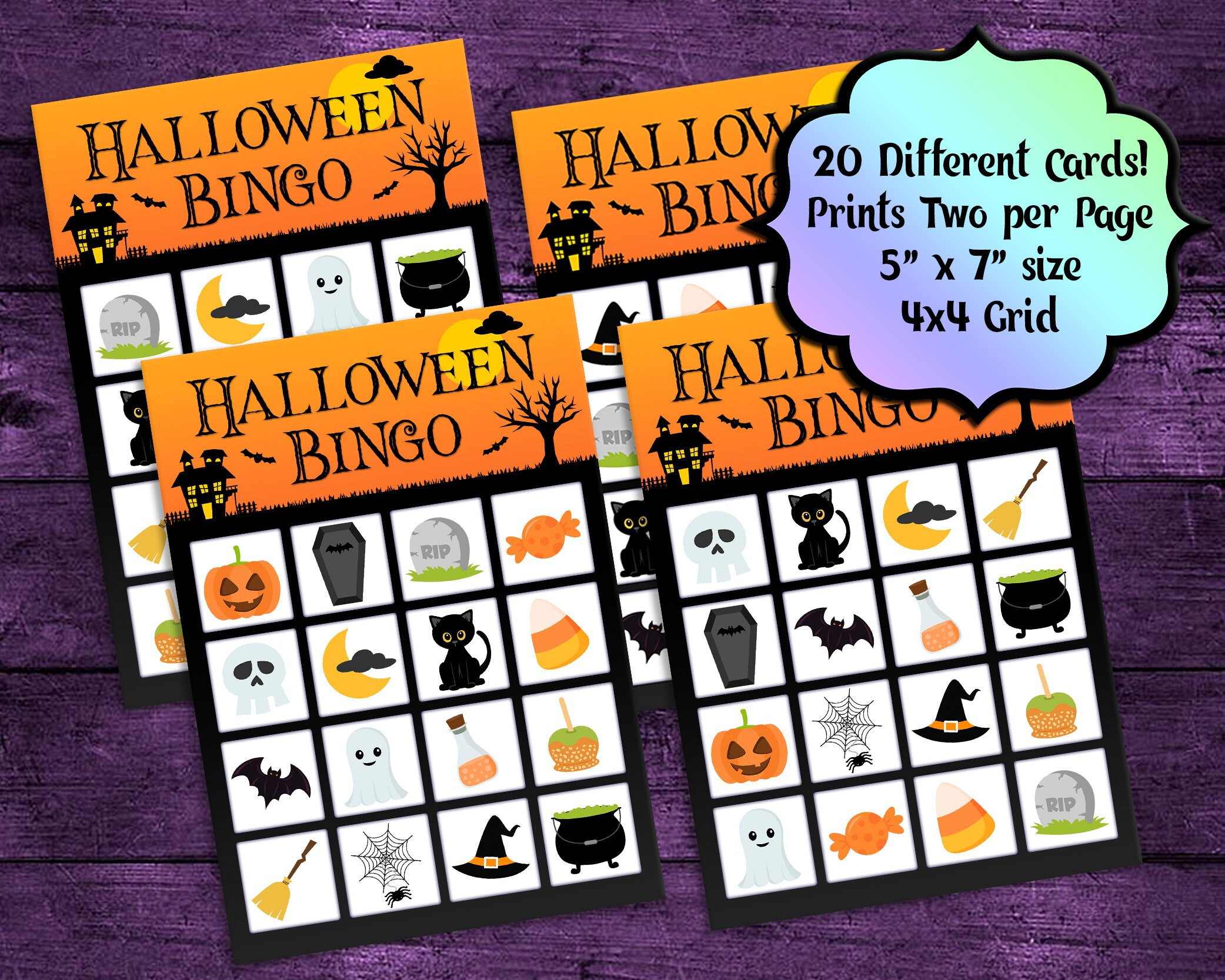 HALLOWEEN Bingo 20 Players Printable PDFs INSTANT Etsy