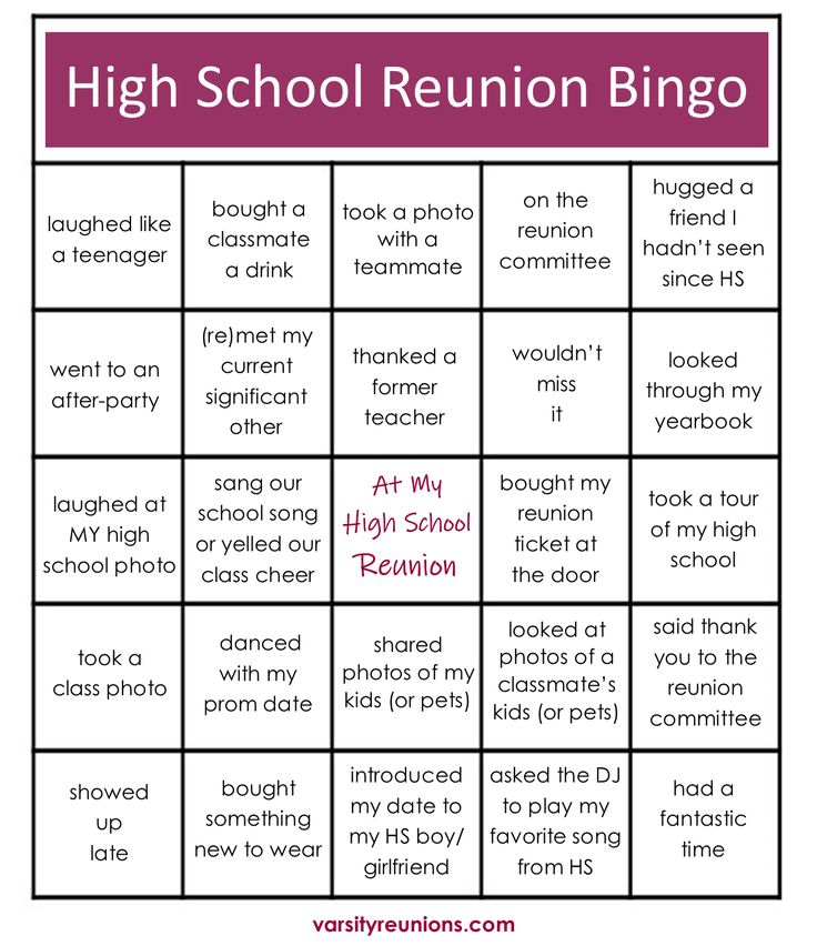 High School Reunion Bingo Just For Fun School Reunion 