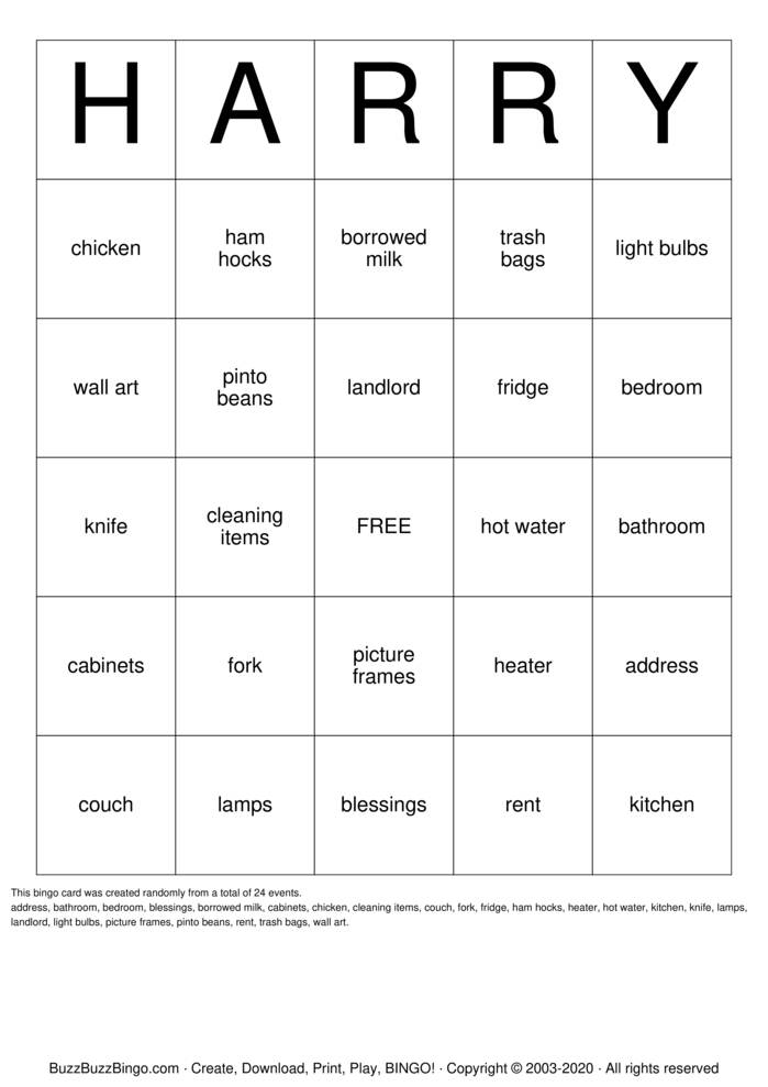 Housewarming Bingo Cards To Download Print And Customize 