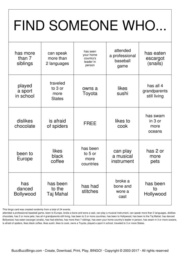 Human Bingo International Edition Bingo Cards To Download 