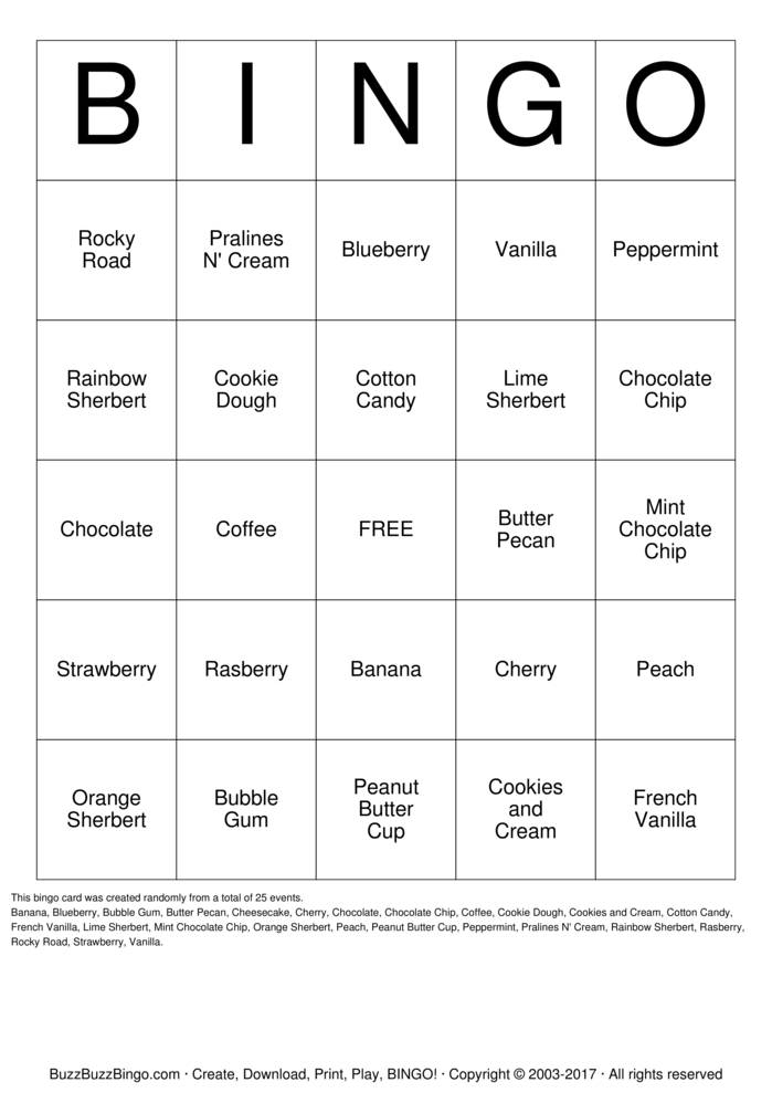 Ice Cream Bingo Bingo Cards To Download Print And Customize 