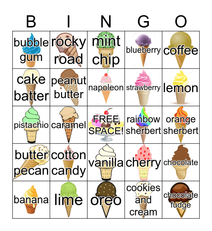 ICE CREAM BINGO Card