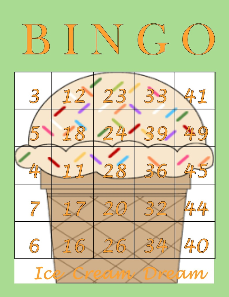 Ice Cream Bingo Printable Cards Ice Cream Etsy