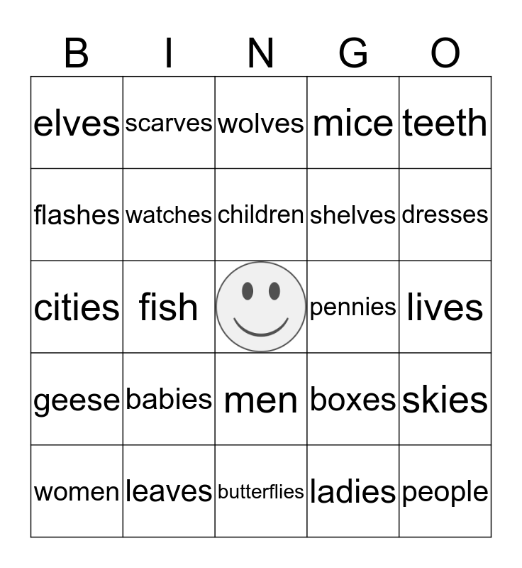 Irregular Plural Noun Bingo Card